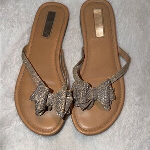 INC International Concepts Glitter Bow Sandals in Gold
